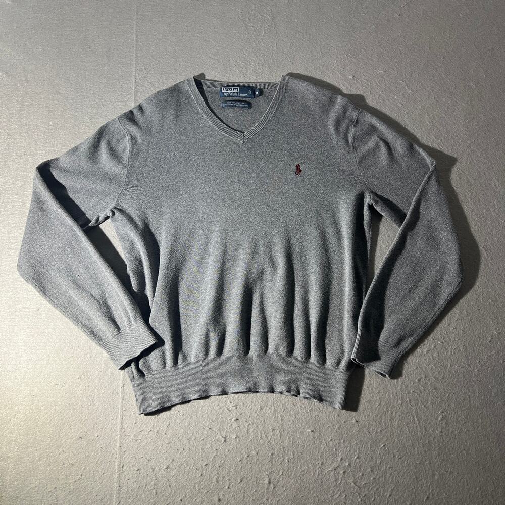 Polo Ralph Lauren Mens Pima Cotton V Neck Sweater M Gray